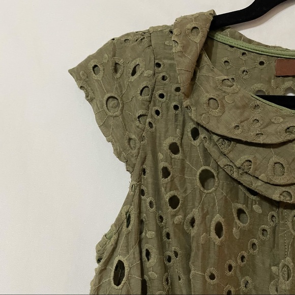 Eva Franco Green Eyelet Peter Pan Collar Dress 6 - Picture 6 of 9